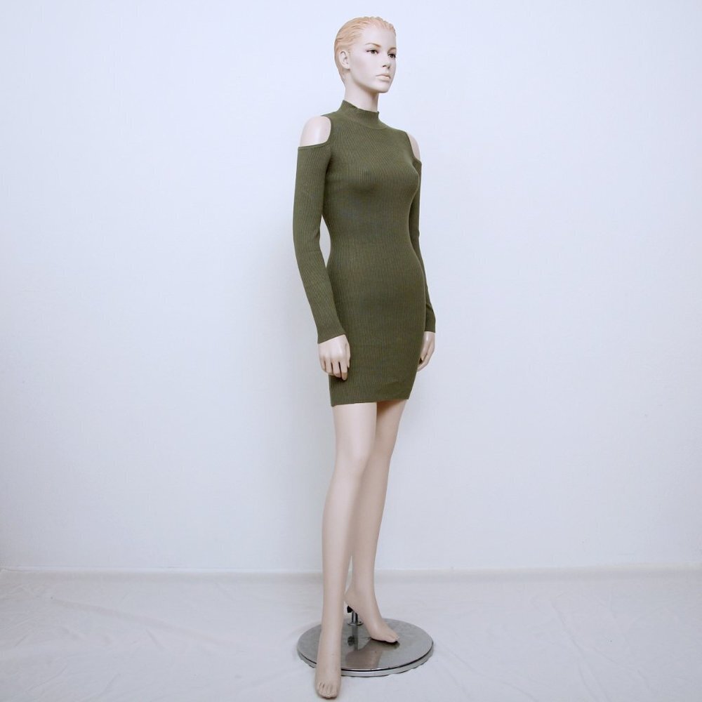 Hera Collection Cold‎ Shoulder High Neck Knit Mini Dress